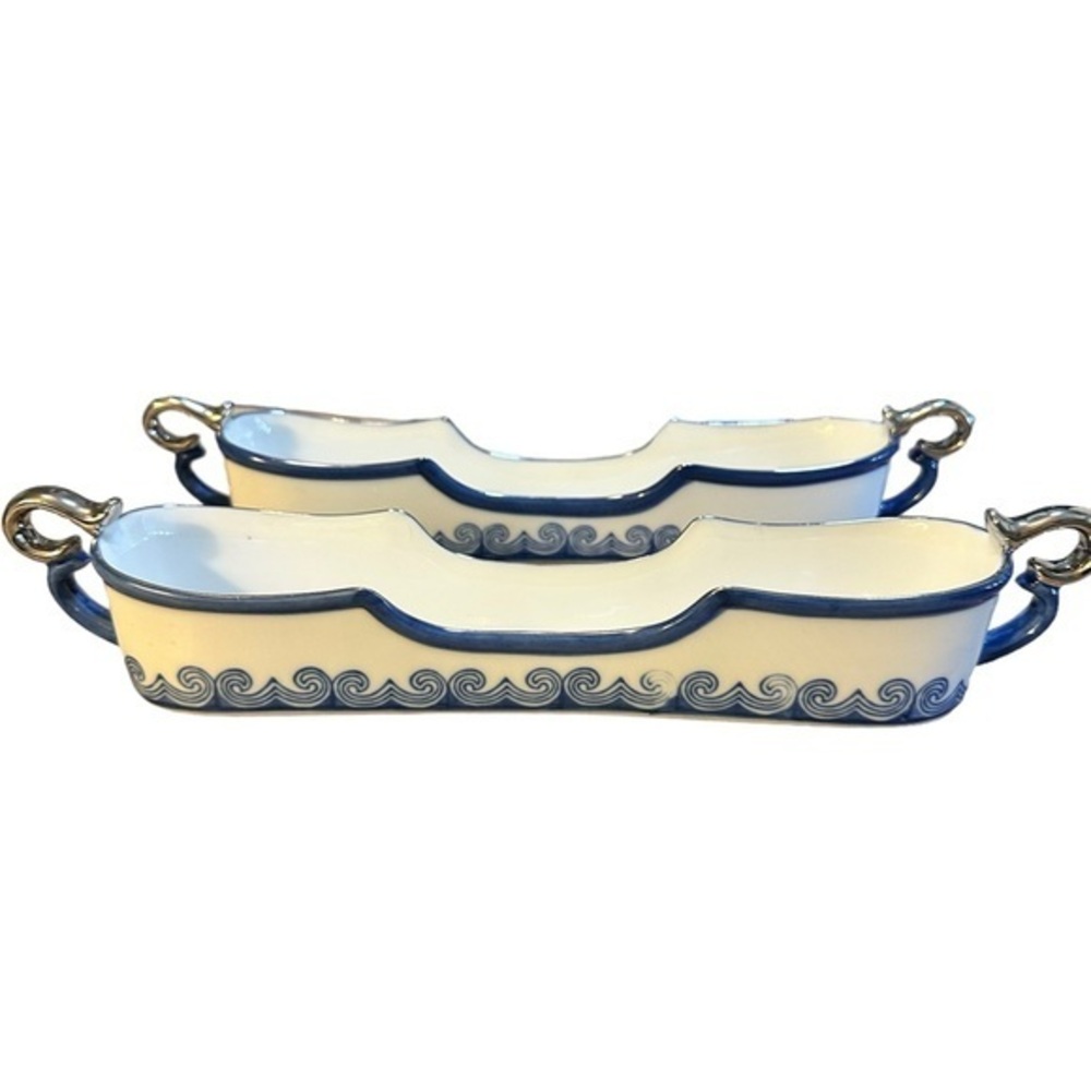 Bombay Porcelain Blue White Silver Utensil holders